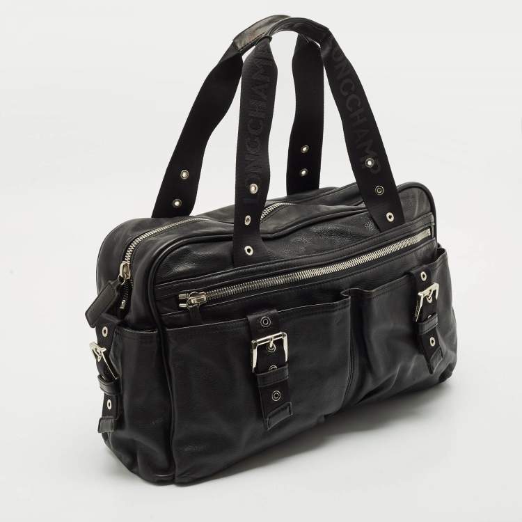 Pre Owned Longchamp Black Leather Multiple Pocket Satchel