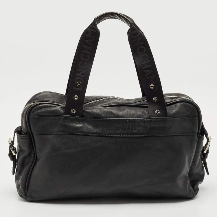 Pre Owned Longchamp Black Leather Multiple Pocket Satchel