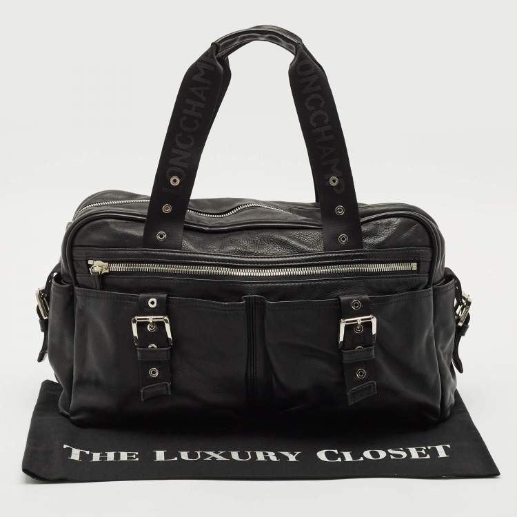 Pre Owned Longchamp Black Leather Multiple Pocket Satchel