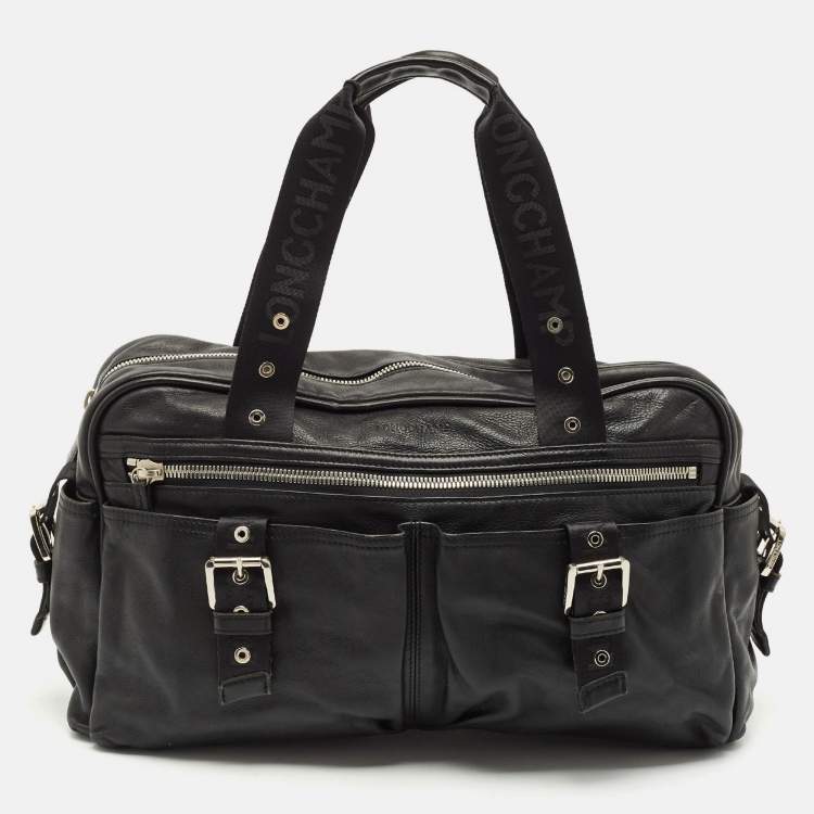 Pre Owned Longchamp Black Leather Multiple Pocket Satchel