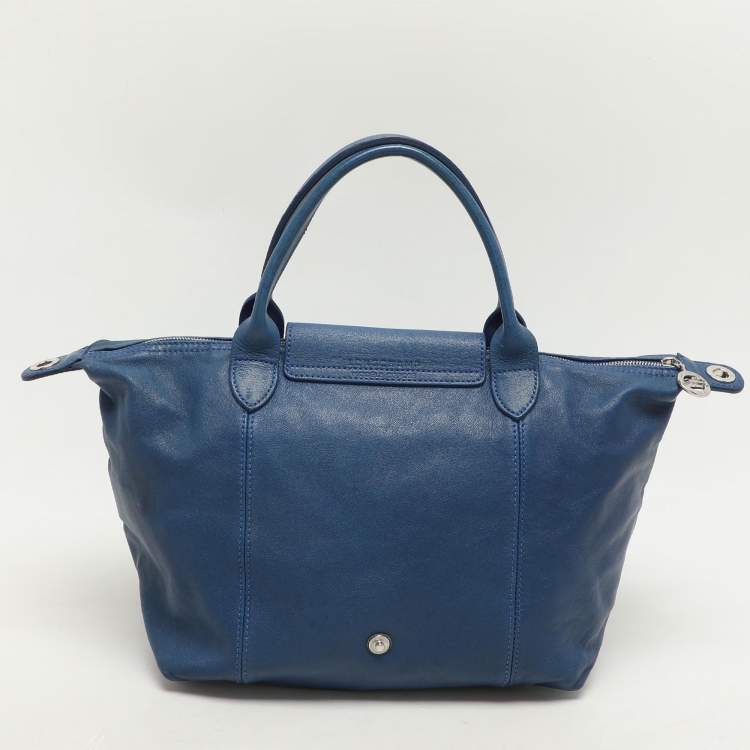 Pre Owned Longchamp Blue Leather Le Pliage Tote