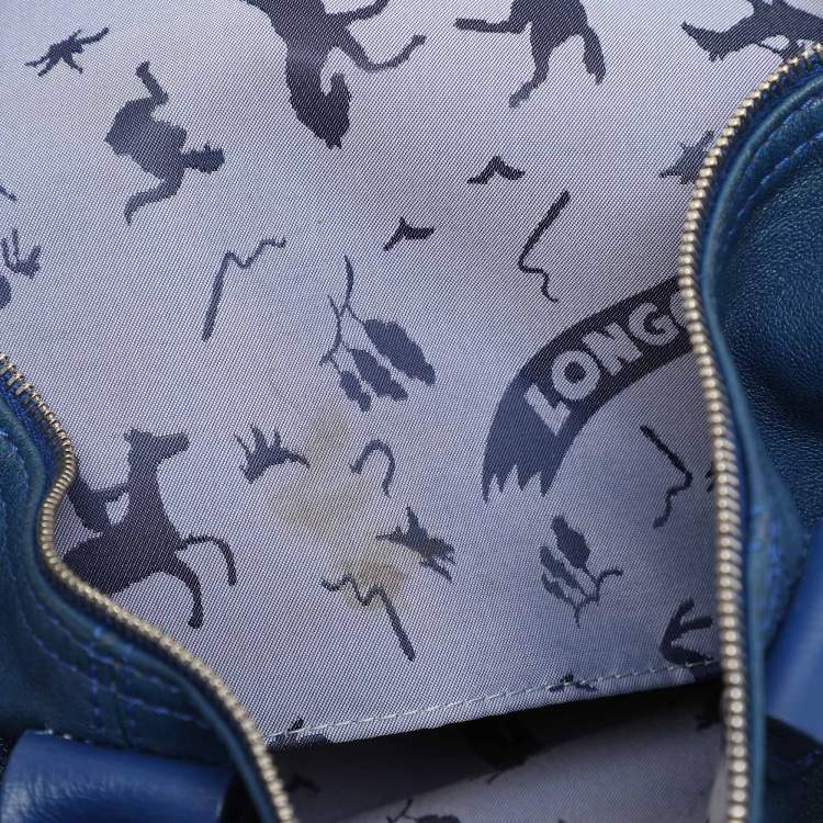 Pre Owned Longchamp Blue Leather Le Pliage Tote
