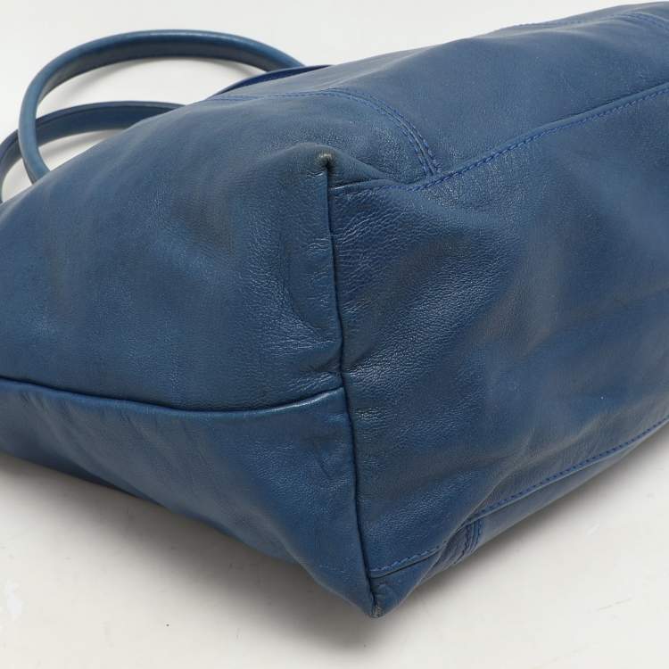 Pre Owned Longchamp Blue Leather Le Pliage Tote