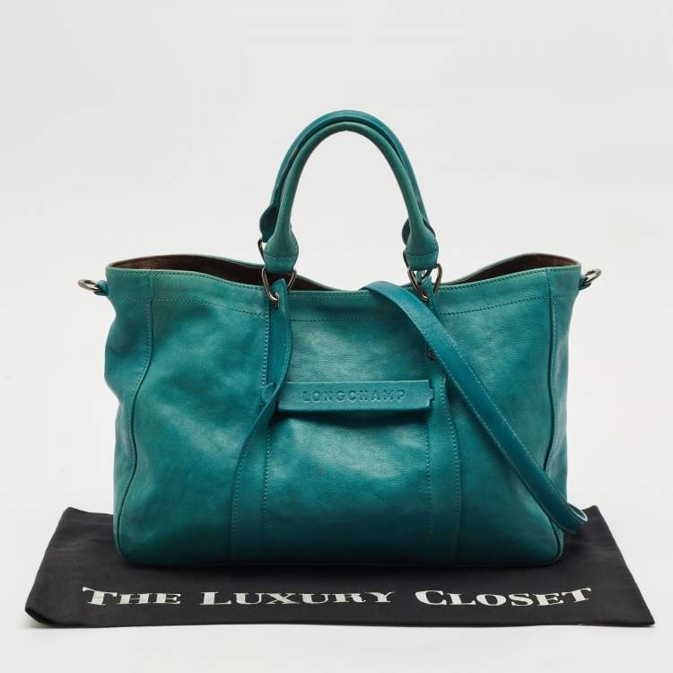 Pre Owned Longchamp Green Leather Large 3D Top Handle Bag