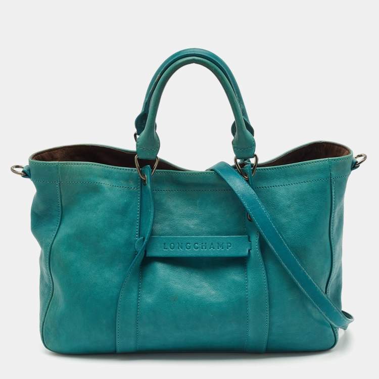 Pre Owned Longchamp Green Leather Large 3D Top Handle Bag