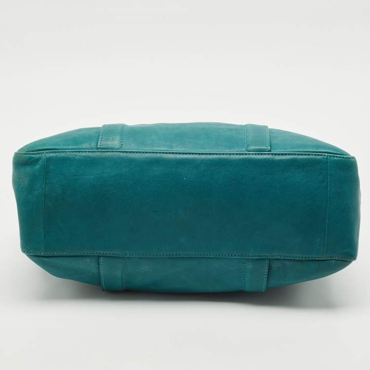 Pre Owned Longchamp Green Leather Large 3D Top Handle Bag