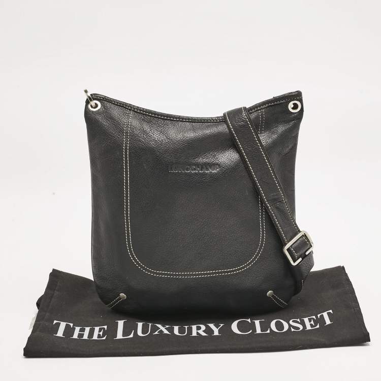 Pre Owned Longchamp Black Leather Crossbody Bag