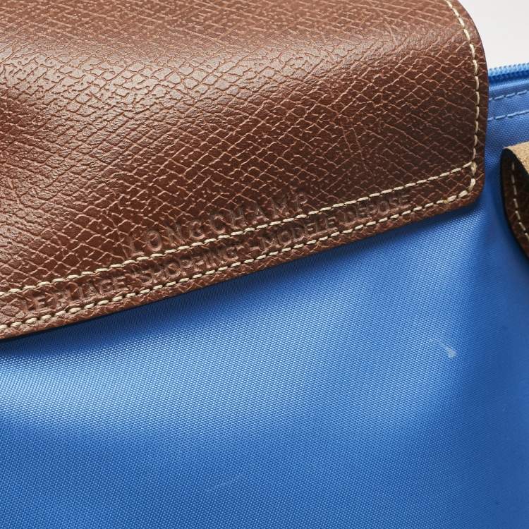 Pre Owned Longchamp Blue/Brown Nylon Large Le Pliage Tote