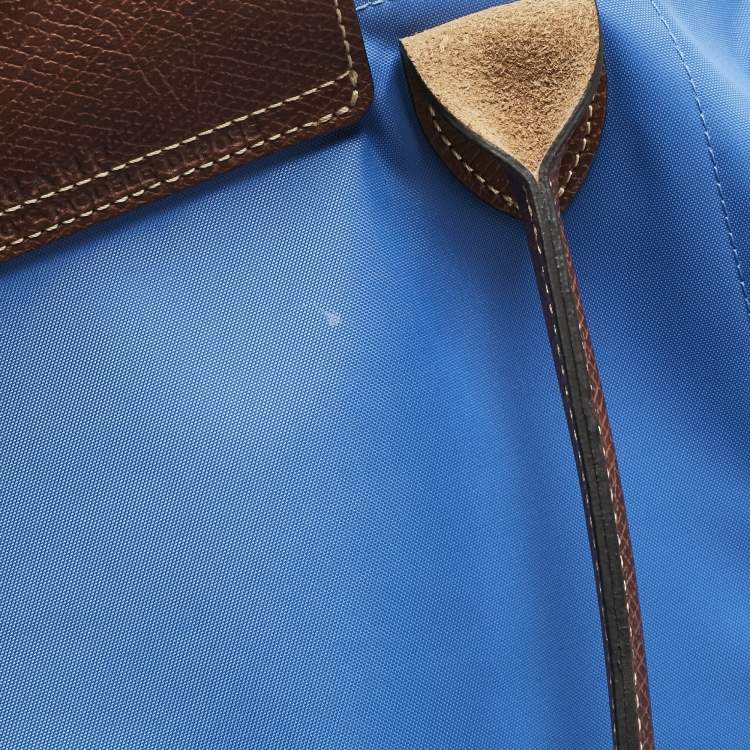 Pre Owned Longchamp Blue/Brown Nylon Large Le Pliage Tote