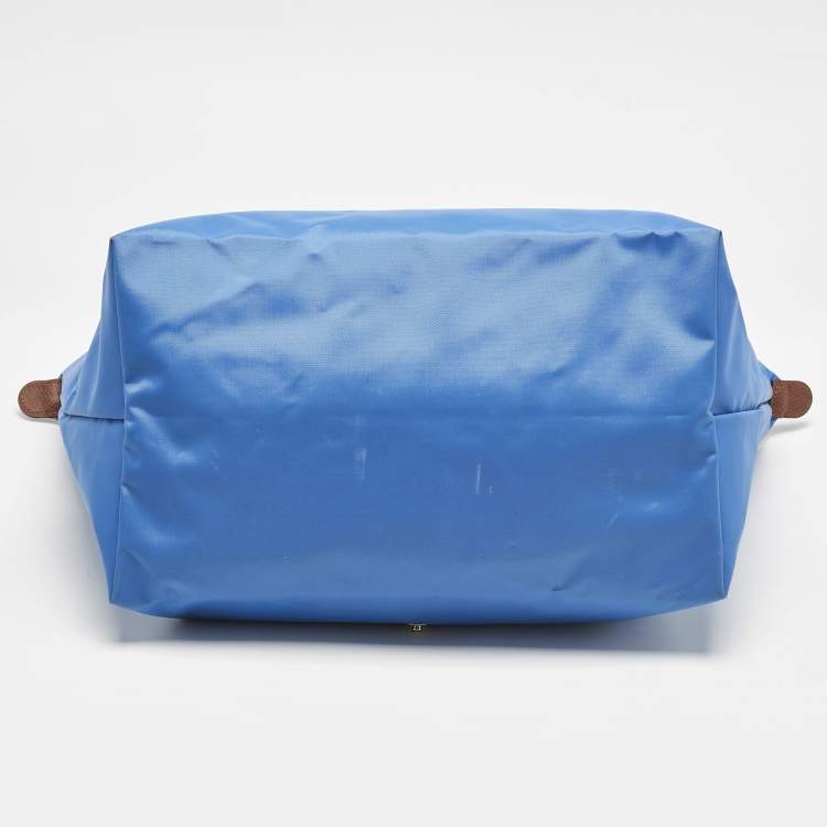 Pre Owned Longchamp Blue/Brown Nylon Large Le Pliage Tote