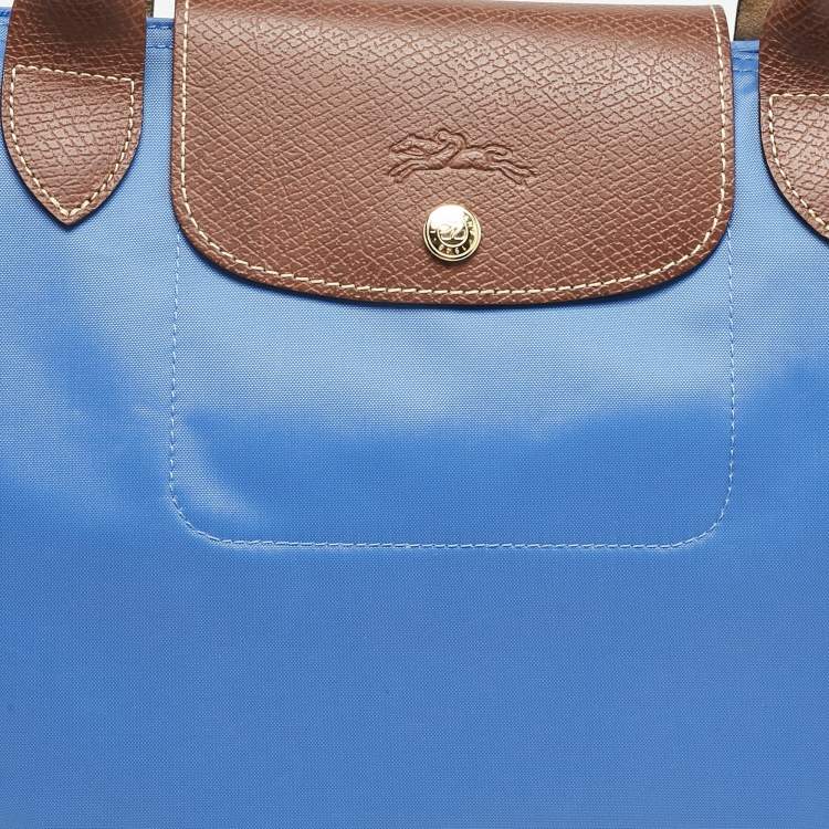 Pre Owned Longchamp Blue/Brown Nylon Large Le Pliage Tote
