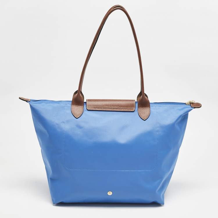 Pre Owned Longchamp Blue/Brown Nylon Large Le Pliage Tote