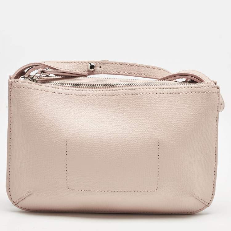 Pre Owned Longchamp Pink Leather Double Zip Crossbody Bag