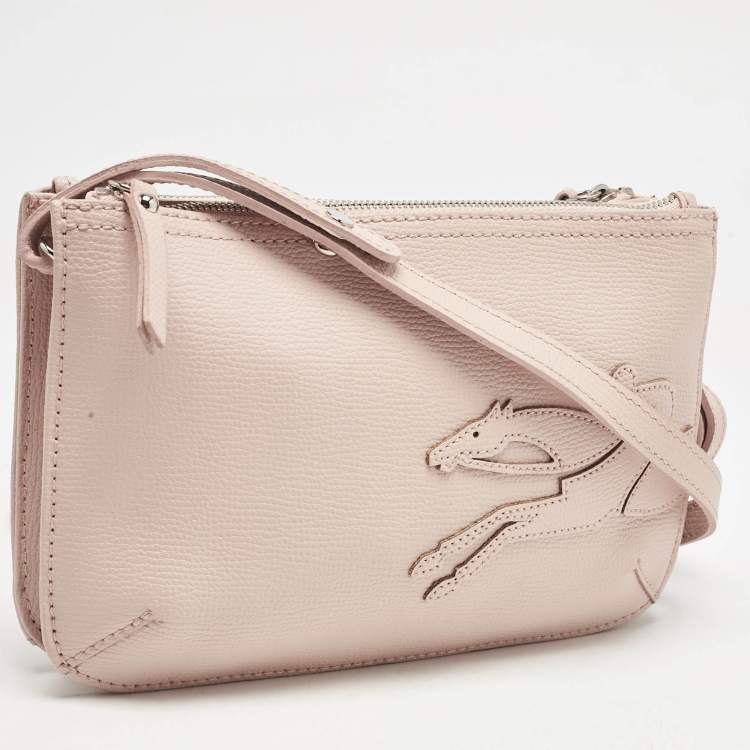 Pre Owned Longchamp Pink Leather Double Zip Crossbody Bag