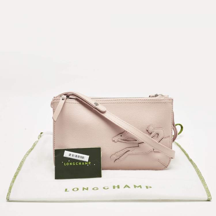 Pre Owned Longchamp Pink Leather Double Zip Crossbody Bag
