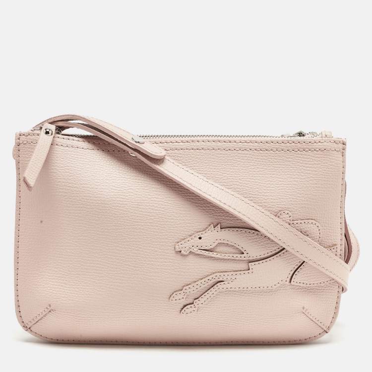 Pre Owned Longchamp Pink Leather Double Zip Crossbody Bag