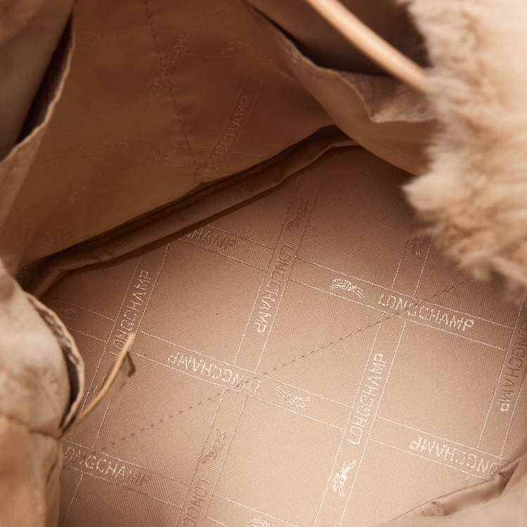 Pre Owned Longchamp Beige Faux Fur and Leather Give Me A Hug Bucket Bag