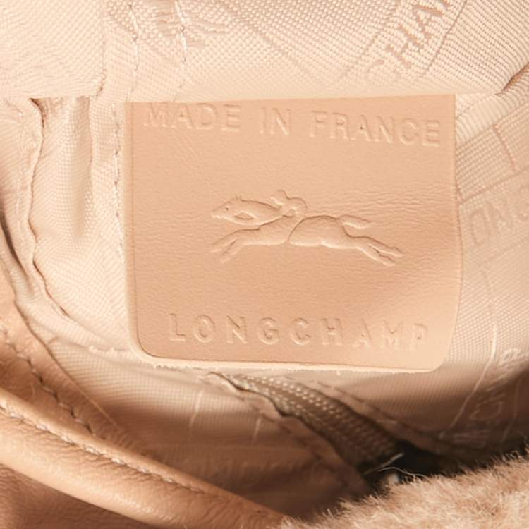 Pre Owned Longchamp Beige Faux Fur and Leather Give Me A Hug Bucket Bag