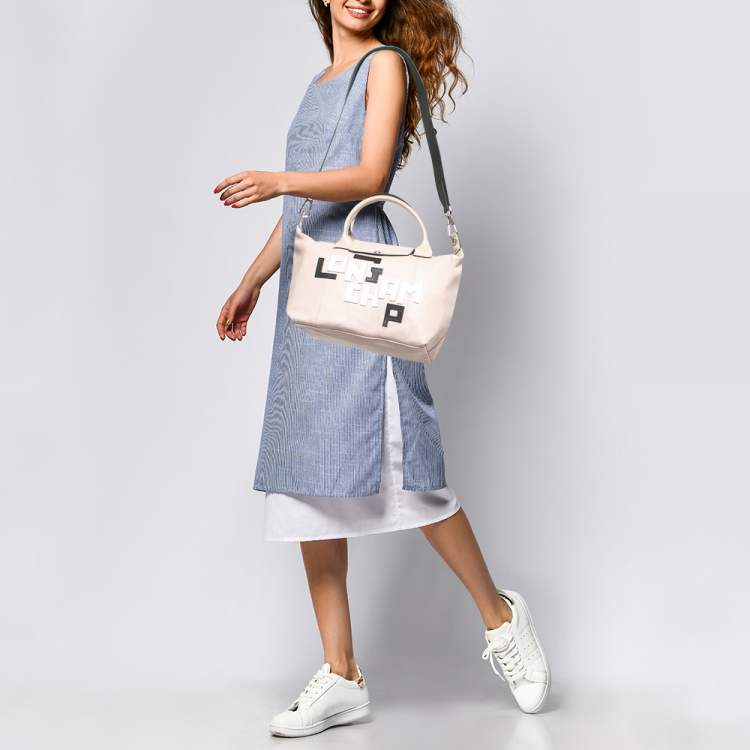 Pre Owned Longchamp Pink Leather Patch Le Pliage Tote