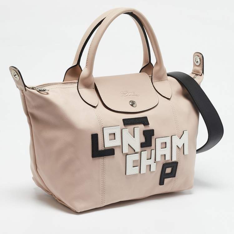 Pre Owned Longchamp Pink Leather Patch Le Pliage Tote