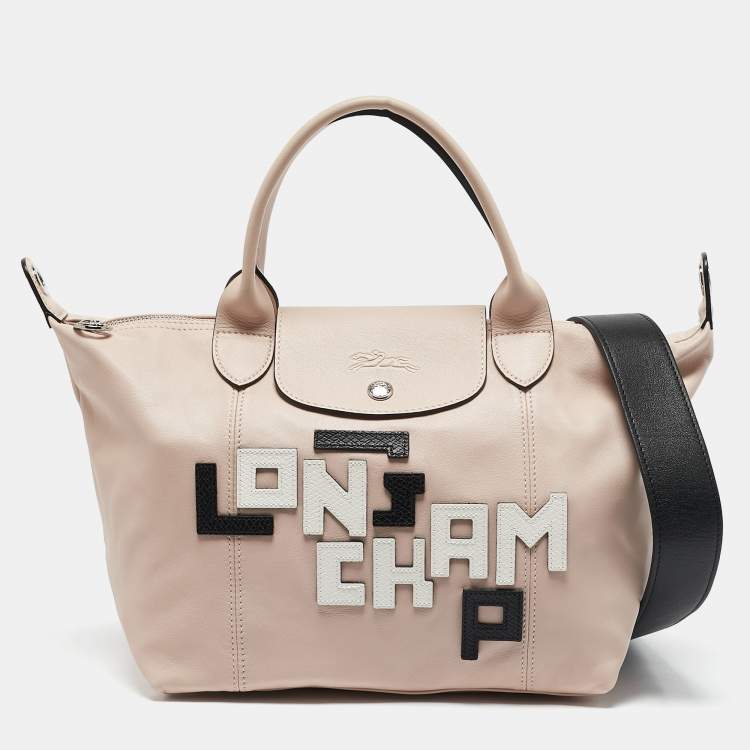 Pre Owned Longchamp Pink Leather Patch Le Pliage Tote