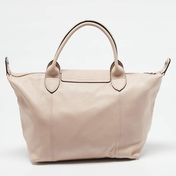 Pre Owned Longchamp Pink Leather Patch Le Pliage Tote
