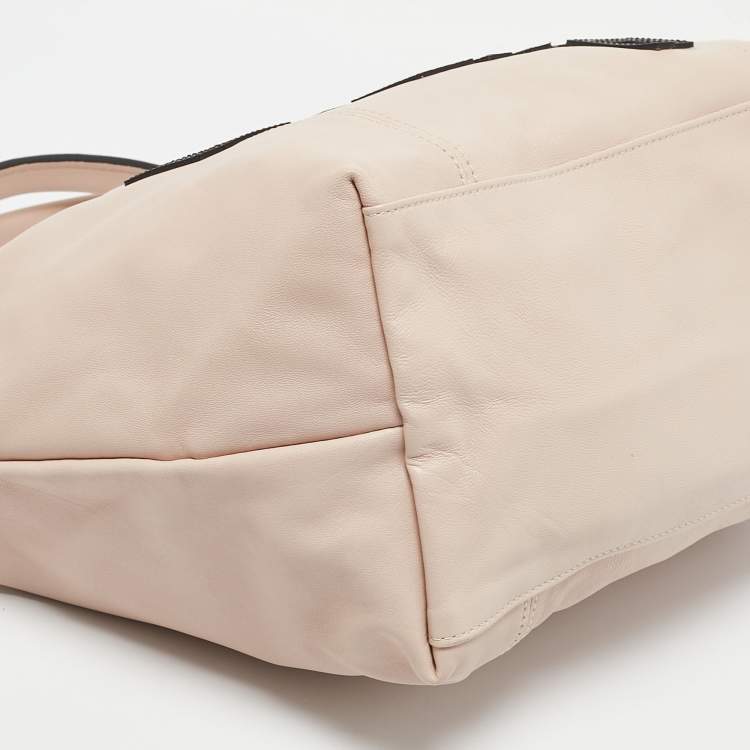 Pre Owned Longchamp Pink Leather Patch Le Pliage Tote
