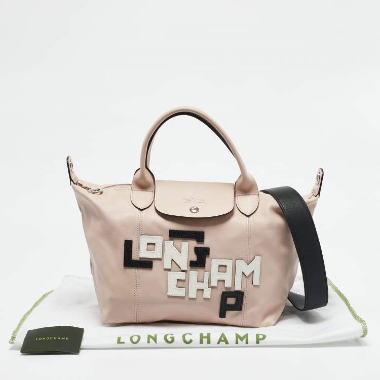 Pre Owned Longchamp Pink Leather Patch Le Pliage Tote