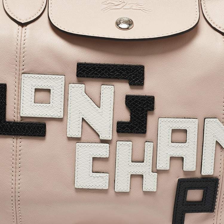 Pre Owned Longchamp Pink Leather Patch Le Pliage Tote