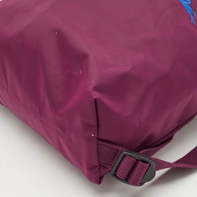 Pre Owned Longchamp Purple Leather and Nylon Flap Backpack