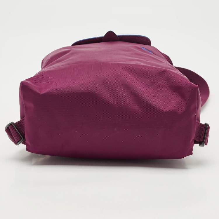 Pre Owned Longchamp Purple Leather and Nylon Flap Backpack
