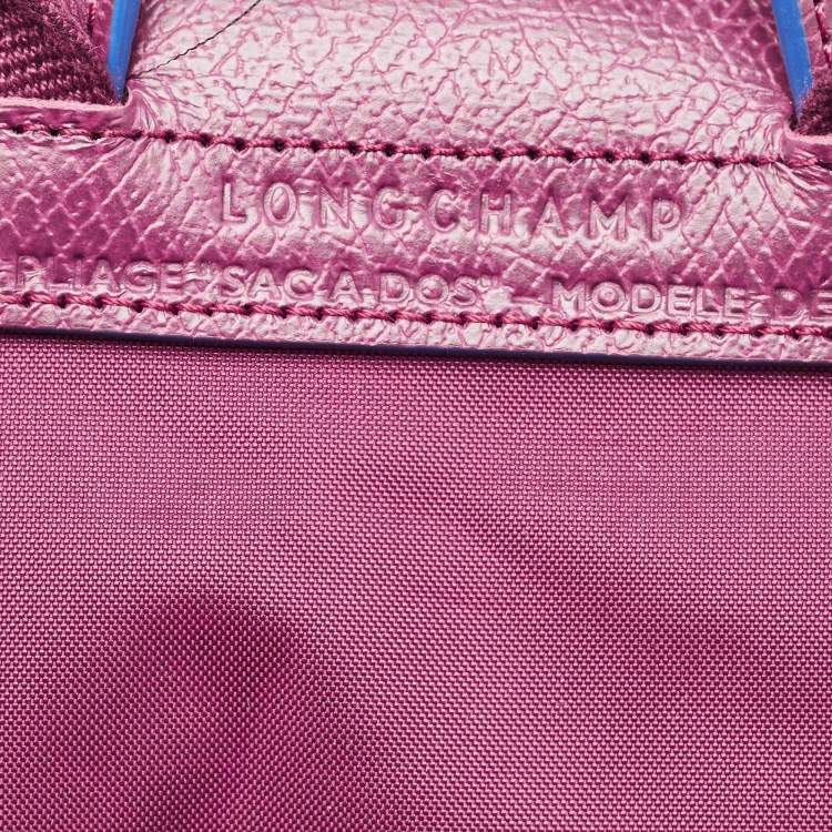 Pre Owned Longchamp Purple Leather and Nylon Flap Backpack