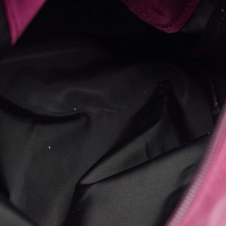 Pre Owned Longchamp Purple Leather and Nylon Flap Backpack