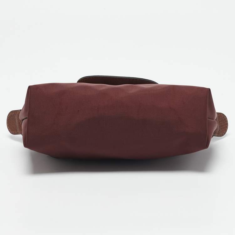 Pre Owned Longchamp Burgundy Leather and Nylon Le Pliage Pouch