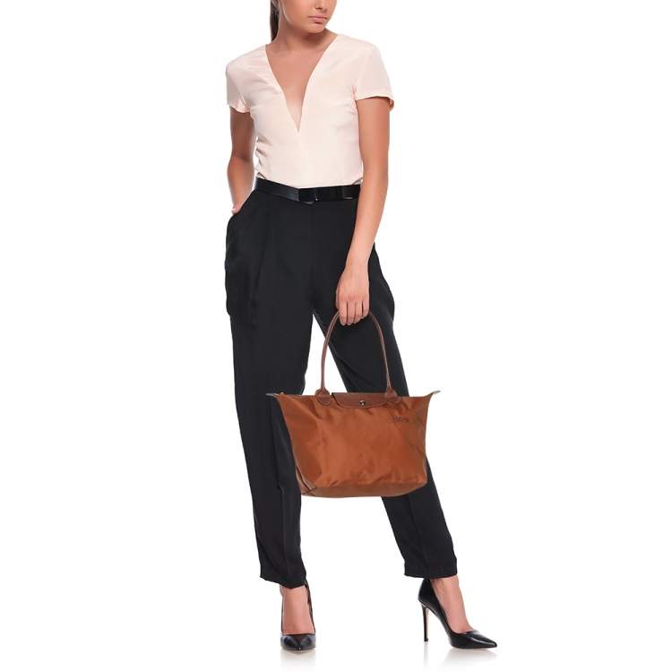 Pre Owned Longchamp Brown Nylon Le Pliage M Tote