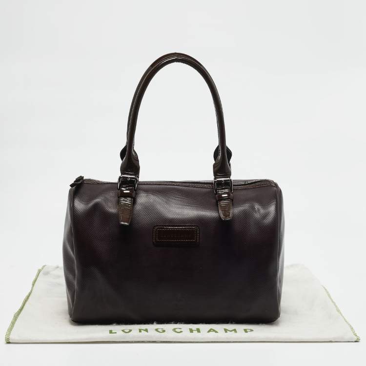 Pre Owned Longchamp Purple Coated Canvas and Patent Leather Derby Satchel