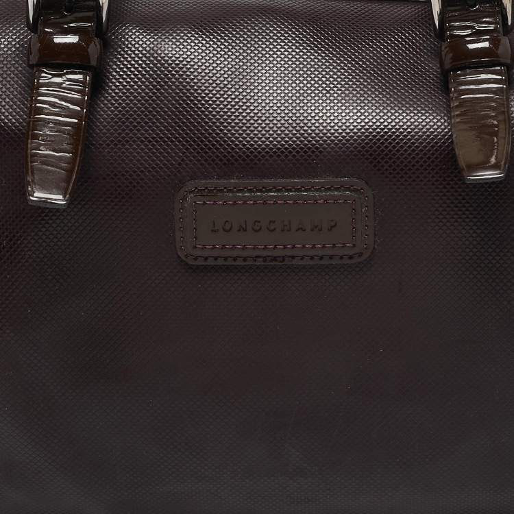 Pre Owned Longchamp Purple Coated Canvas and Patent Leather Derby Satchel