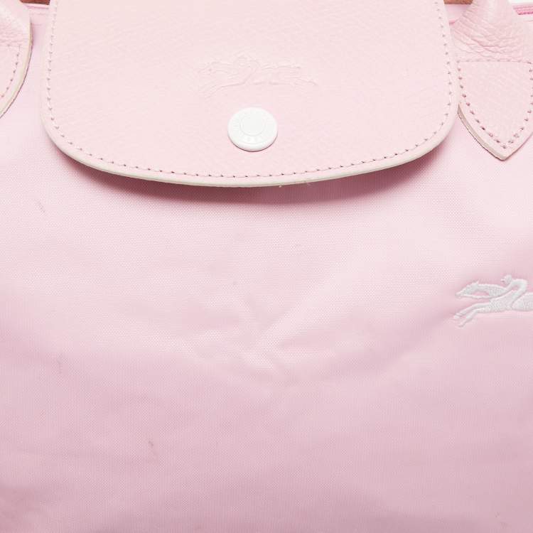 Pre Owned Longchamp Pink Canvas and Leather Small Le Pliage Tote