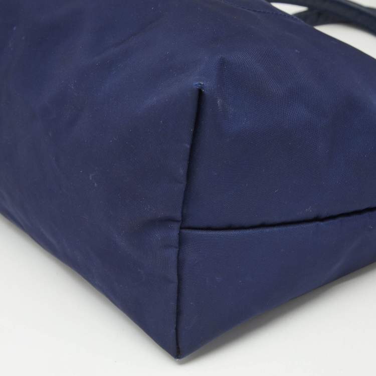 Pre Owned Longchamp Navy Blue Leather Le Pliage Tote