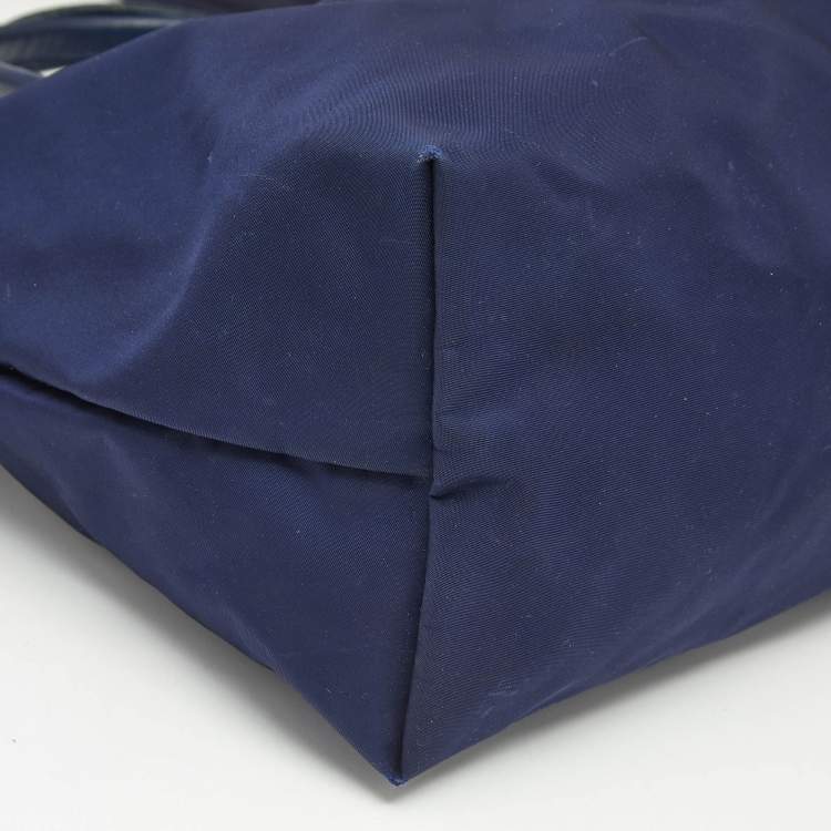 Pre Owned Longchamp Navy Blue Leather Le Pliage Tote