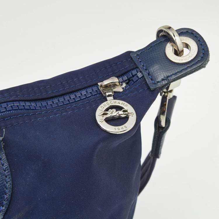 Pre Owned Longchamp Navy Blue Leather Le Pliage Tote