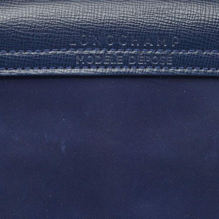 Pre Owned Longchamp Navy Blue Leather Le Pliage Tote