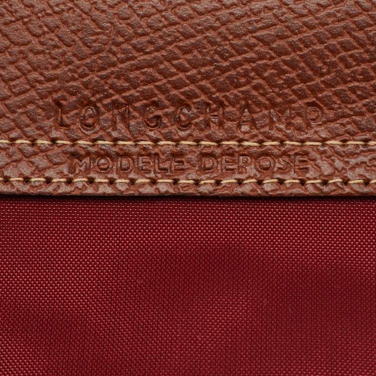 Pre Owned Longchamp Dark Red/Brown Nylon and Leather Le Pliage Handle Pouch