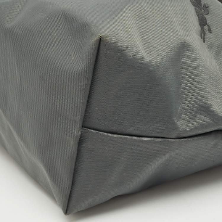 Pre Owned Longchamp Grey Nylon Small Short Le Pliage Tote