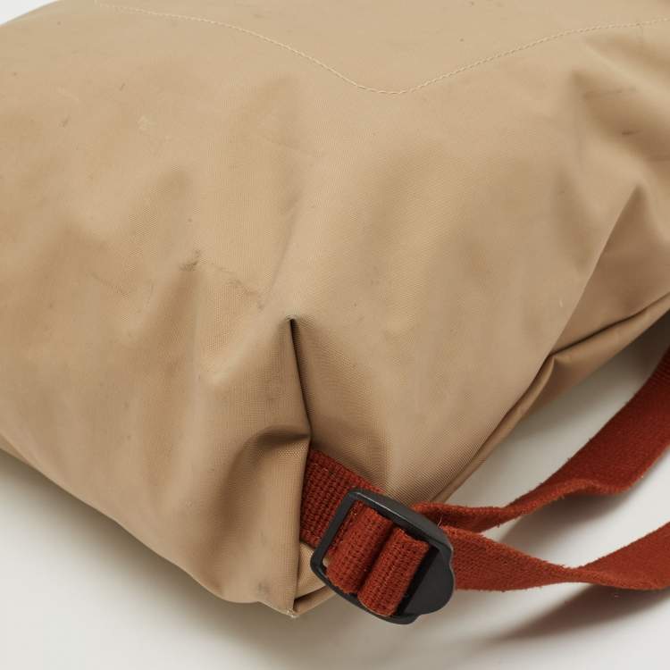 Pre Owned Longchamp Beige/Brown Nylon and Leather Le Pliage Backpack