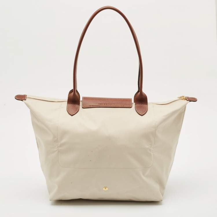 Pre Owned Longchamp Beige/Brown Nylon Large Le Pliage Tote