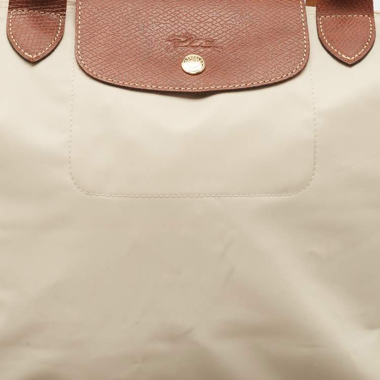 Pre Owned Longchamp Beige/Brown Nylon Large Le Pliage Tote
