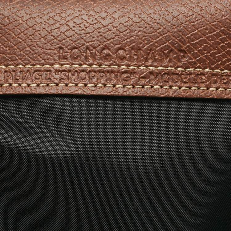 Pre Owned Longchamp Black/Brown Nylon Large Le Pliage Tote