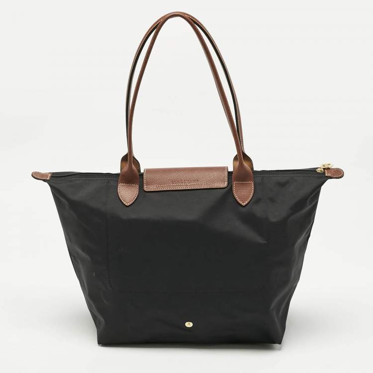 Pre Owned Longchamp Black/Brown Nylon Large Le Pliage Tote