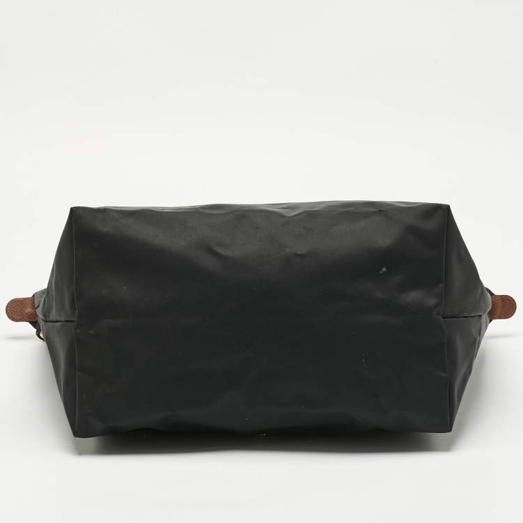 Pre Owned Longchamp Black/Brown Nylon Large Le Pliage Tote